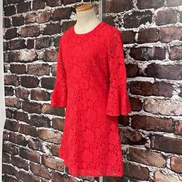If By Sea NWT Where Is The Party Dress Lace Long Sleeve Midi Red Size Small S - Picture 6 of 16